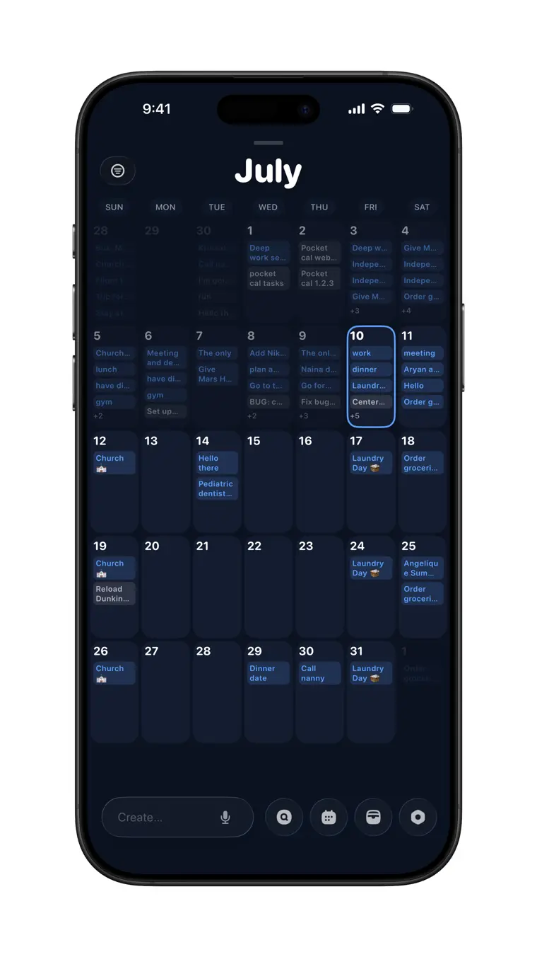 Pocket Cal in the Midnight theme