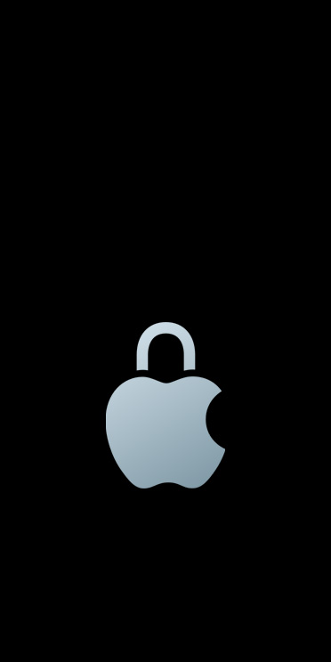 Silbernes Apple Logo mit Schloss anstelle des Blatts über dem Logo