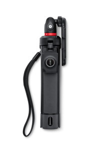 JOBY tripod with legs folded in and wrist strap attached for easy use as a handgrip for iPhone photography.