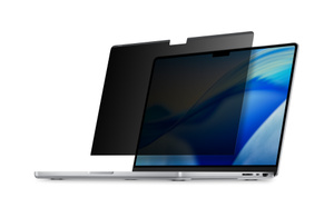 The Kensington UltraThin Magnetic Privacy Screen Filter easily attaches to, and detaches from, your MacBook Pro frame.