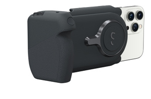 Angled side view, with iPhone inserted, showing signature ProGrip curve designed for balance and stability.