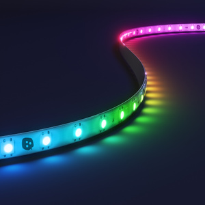 Nanoleaf Multicolour HD Lightstrip, illuminated in a rainbow of colours against a dark background