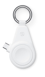 Scosche WatchIt Apple Watch Magnetic Fast Charger, white, with USB-C power connector extended at upper left