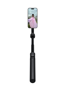 SnapStand Max Full Height Mobile Tripod, extended, iPhone attached in portrait mode