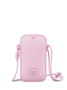 适用于 iPhone 的 Herschel Cloudform 斜挎包粉色款，正面外观，顶部为拉链开合设计，配有可调式肩带，包身下方饰有 Herschel 标志。