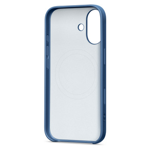 Interior gris claro de una funda en modo horizontal de Beats con laterales azul subsuelo, anillo MagSafe integrado y parte inferior abierta