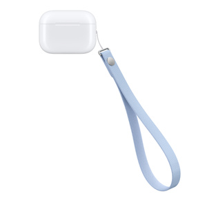 Wrist Strap, crisp blue color (light blue), attached to AirPods Pro 3 case, connected at the right side