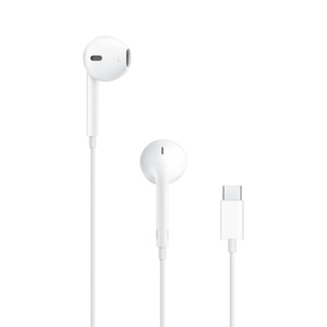 Parte lateral y posterior de unos EarPods y su cable con conector USB-C.