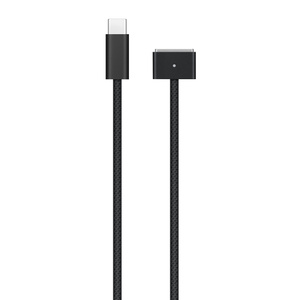 USB-C to MagSafe 3 cable, Space Black woven design, and USB-C connector and magnetic MagSafe 3 connector in matching Space Black.