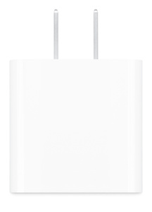 Parte lateral de un adaptador de corriente de 20 watts blanco