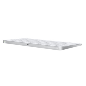 Magic Keyboard back with power switch and USB-C charging port, silver aluminium structure, white keys