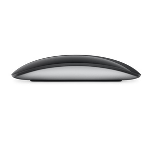 Magic Mouse side, curved black multi-touch surface, silver aluminium body