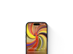 iPhone, Apple Music app on screen, full-screen album artwork, playback controls