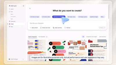 Microsoft 365 Copilot Create interface with design templates