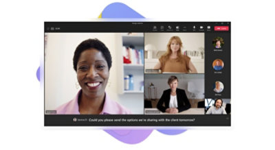 A Teams video call with live captioning being used. 