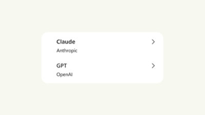 显示 Claude 和 GPT 选项的 AI 模型选择菜单。