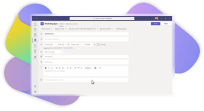 Details being filled in for a Marketing Sync meeting in Teams.