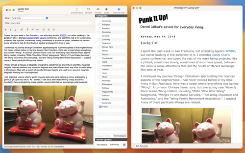 Thumbnail image of MarsEdit&rsquo;s rich editor and preview window