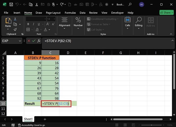 STDEV.P Function1