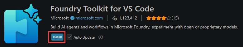 Screenshot showing the Foundry Toolkit extension in the VS Code Marketplace with the install button